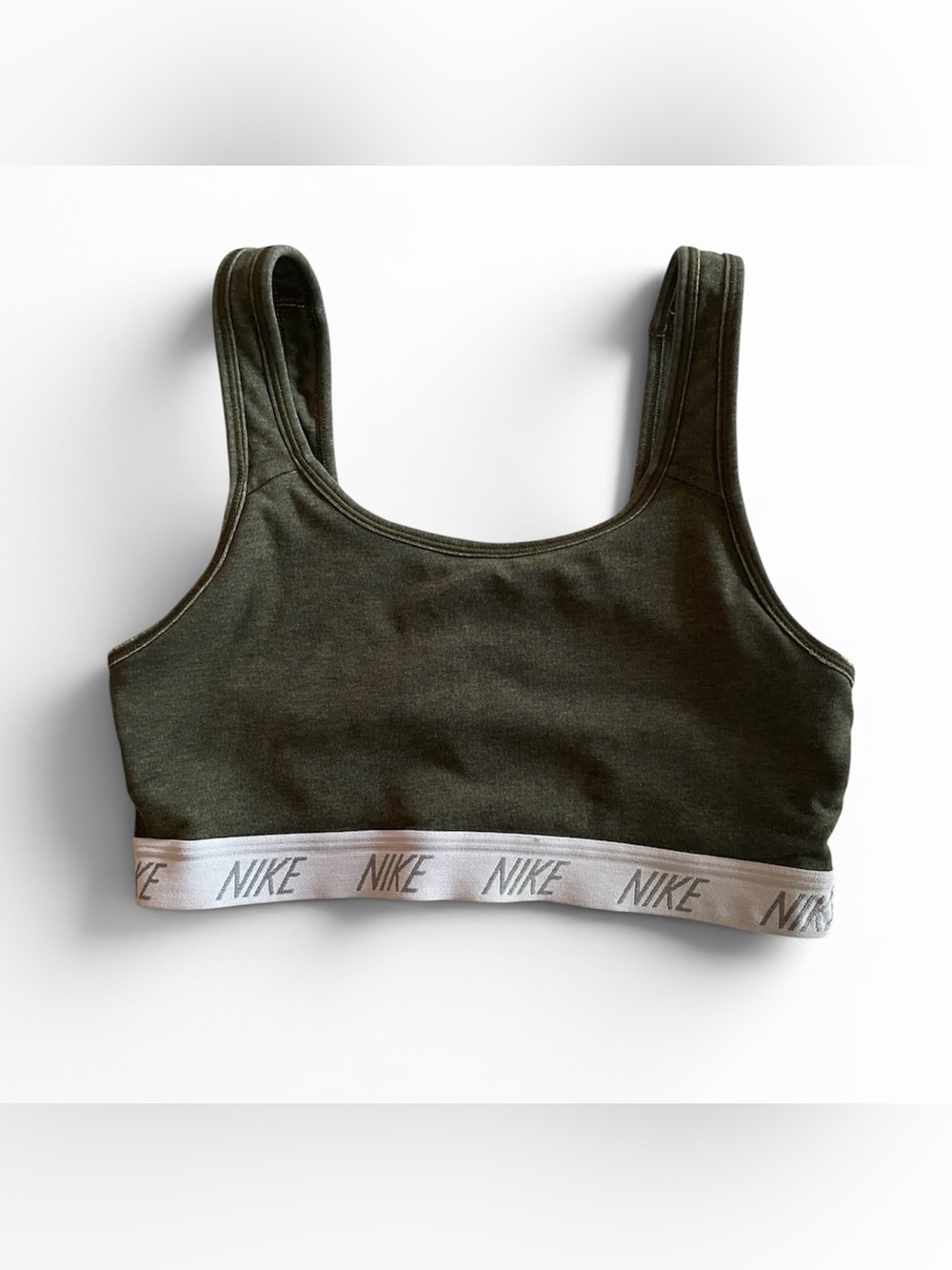 Nike Olive Green Sports Bralette with White Logo Band